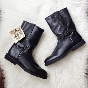 NWT John Addison Black Leather Engineer Vintage Boots – Size 9D – Made in USA